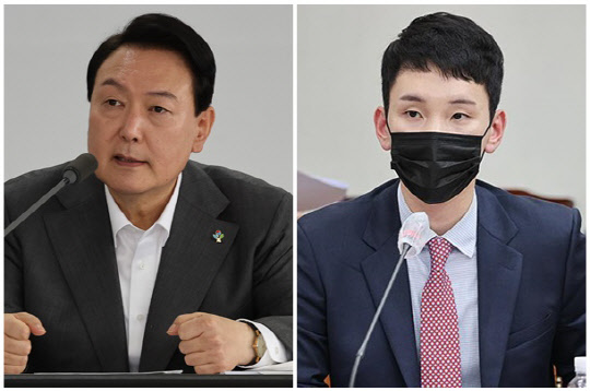 윤석열 대통령(왼쪽)과 박민영 국민의힘 대변인. <박민영 SNS, 연합뉴스>